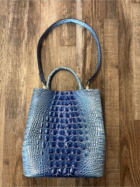 Brahmin Amelia Blue Croc-Embossed Bucket Bag Leather Purse